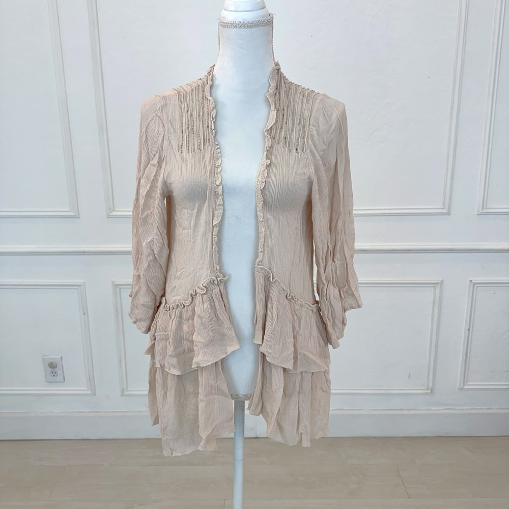 Mia Joy Kids Cream Ruffle Tiered Open Front Cardigan‎ Tunic Top Size 10